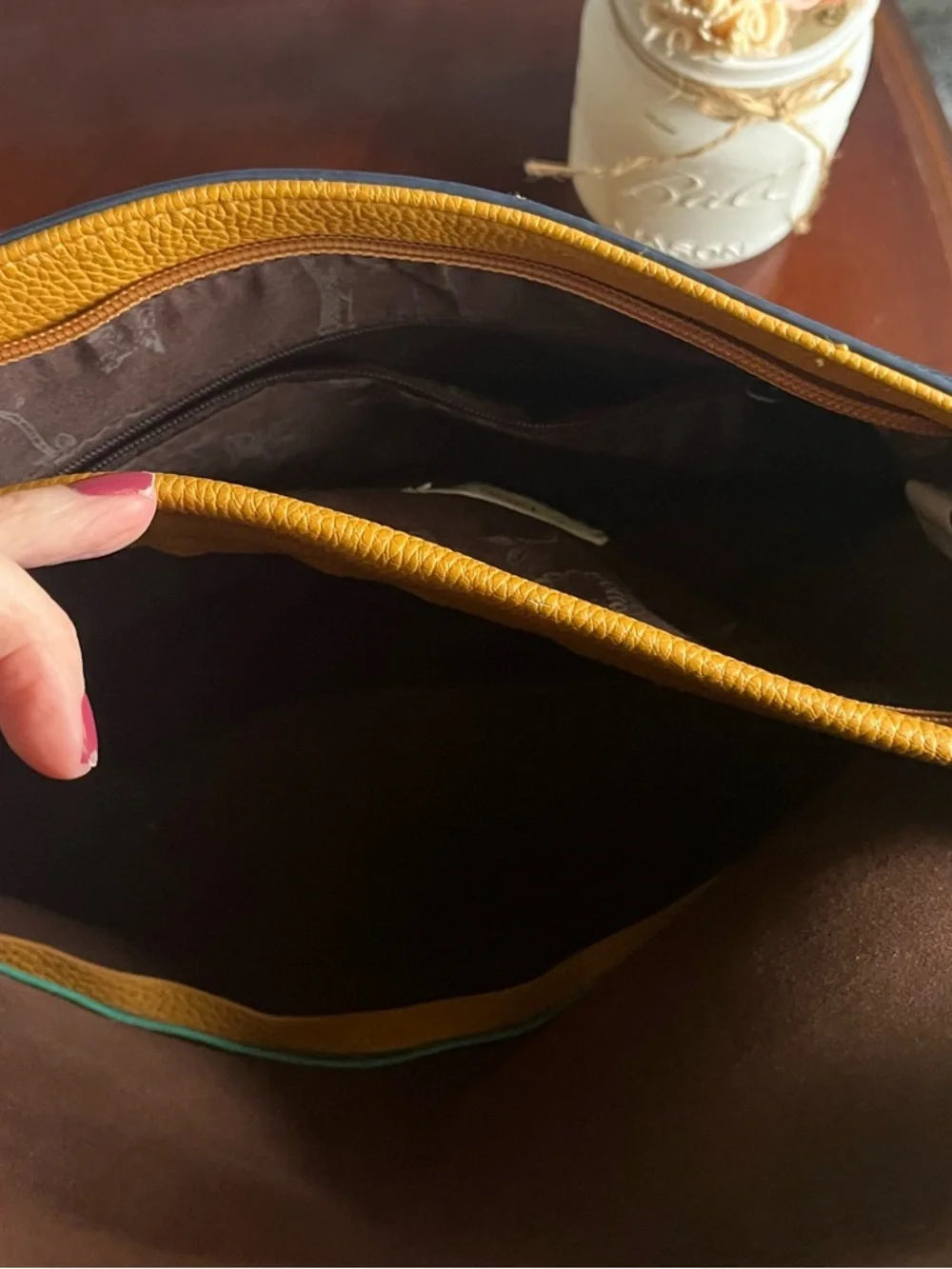 Nice things Paloma S 2-Tone Mustard and Green Crossbody Bag Adjustable Strap New - Picture 7 of 13
